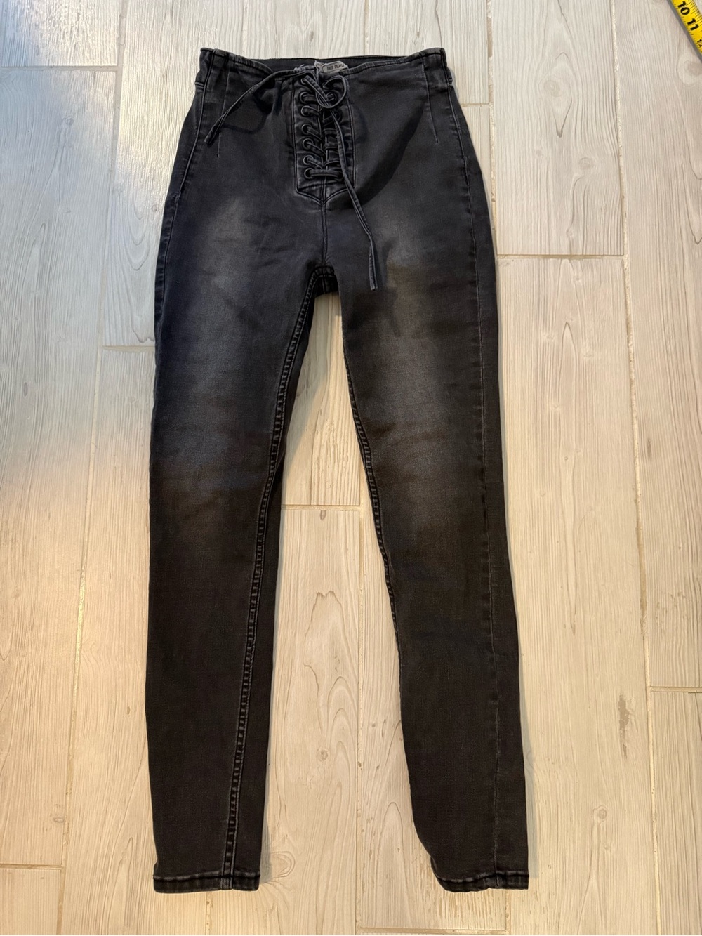 Free People Black Lace-Up Skinny Jeans